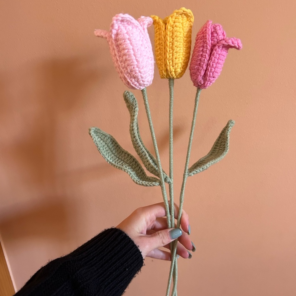 Handmade crochet tulips